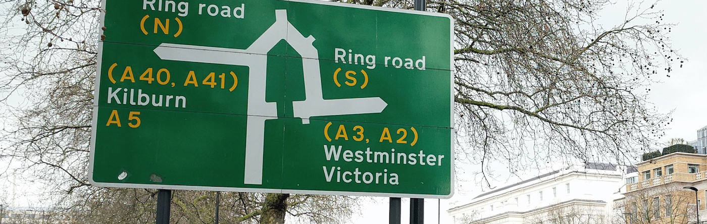 Large road sign at Hyde Park Corner, London