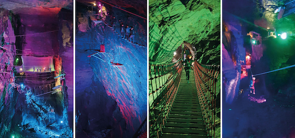 Images of people completing Zip World cavern underground course