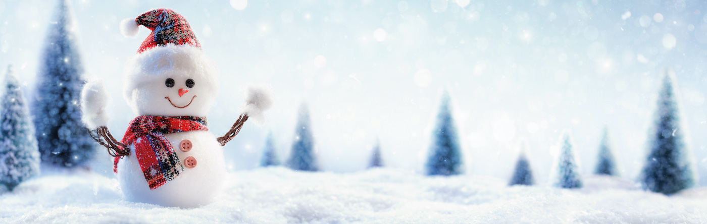 Little snowman in a snowy Christmas scene