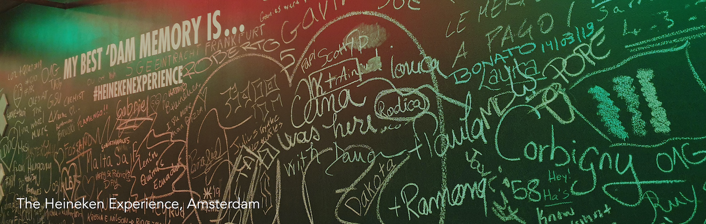 Chalk board at the Heineken Experience with writing on it